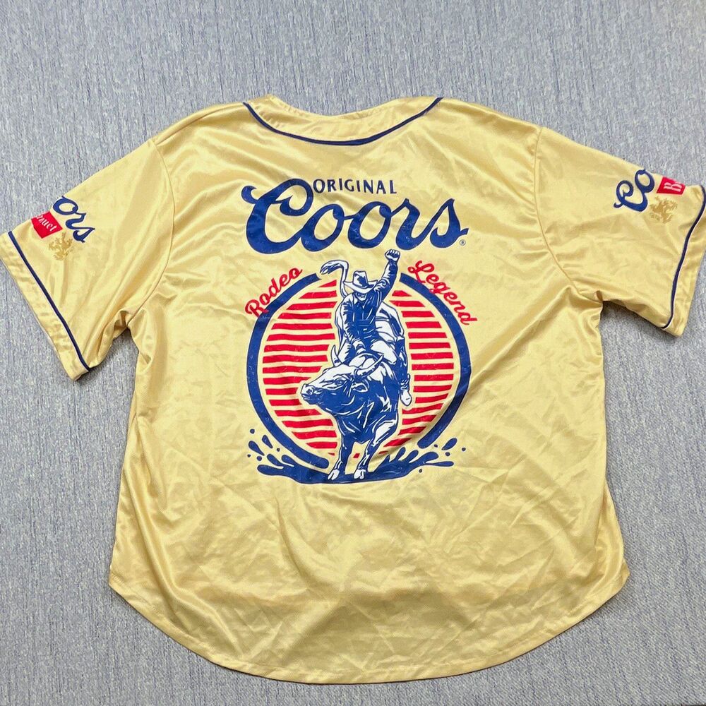 Coors Banquet Original Beer Baseball Jersey Tan Red Rodeo Legend Size 2XL
